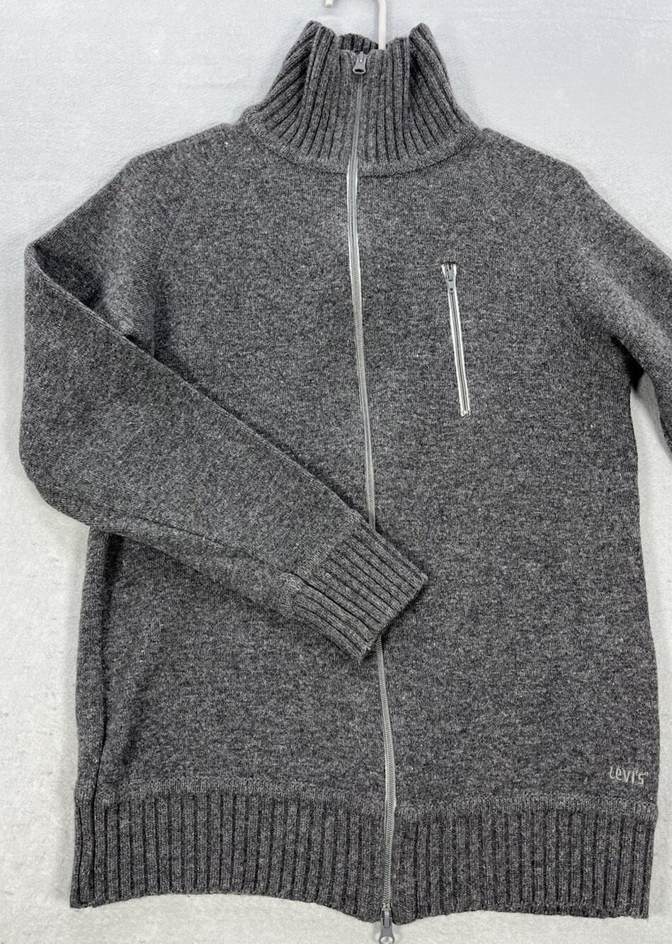 Levi's Mens Medium Lambswool Blend Full Zip Sweater Jacket Gray Mock Neck